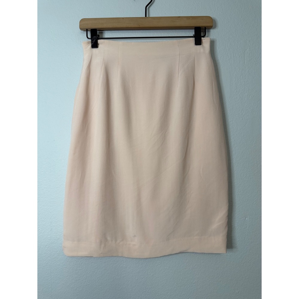 Vintage Chaus - Silk Blush Pink Petite Pencil Skirt Feminine Classic Old Money